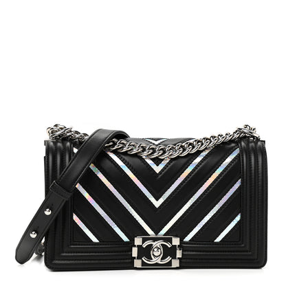 Chanel Lambskin Iridescent PVC Chevron Quilted Medium Boy Flap Black Silver 1 of 10