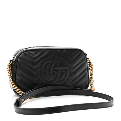 Gucci Calfskin Matelasse Small GG Marmont Chain Shoulder Bag Black 3 of 10