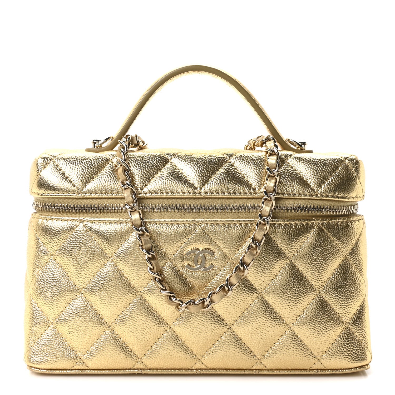 Chanel Metallic Caviar Quilted Top Handle Slim Vanity With Chain Gold 1 of 10