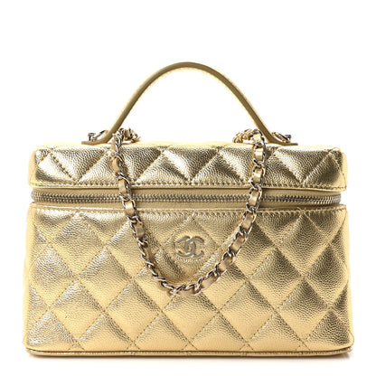 Chanel Metallic Caviar Quilted Top Handle Slim Vanity With Chain Gold 1 of 10