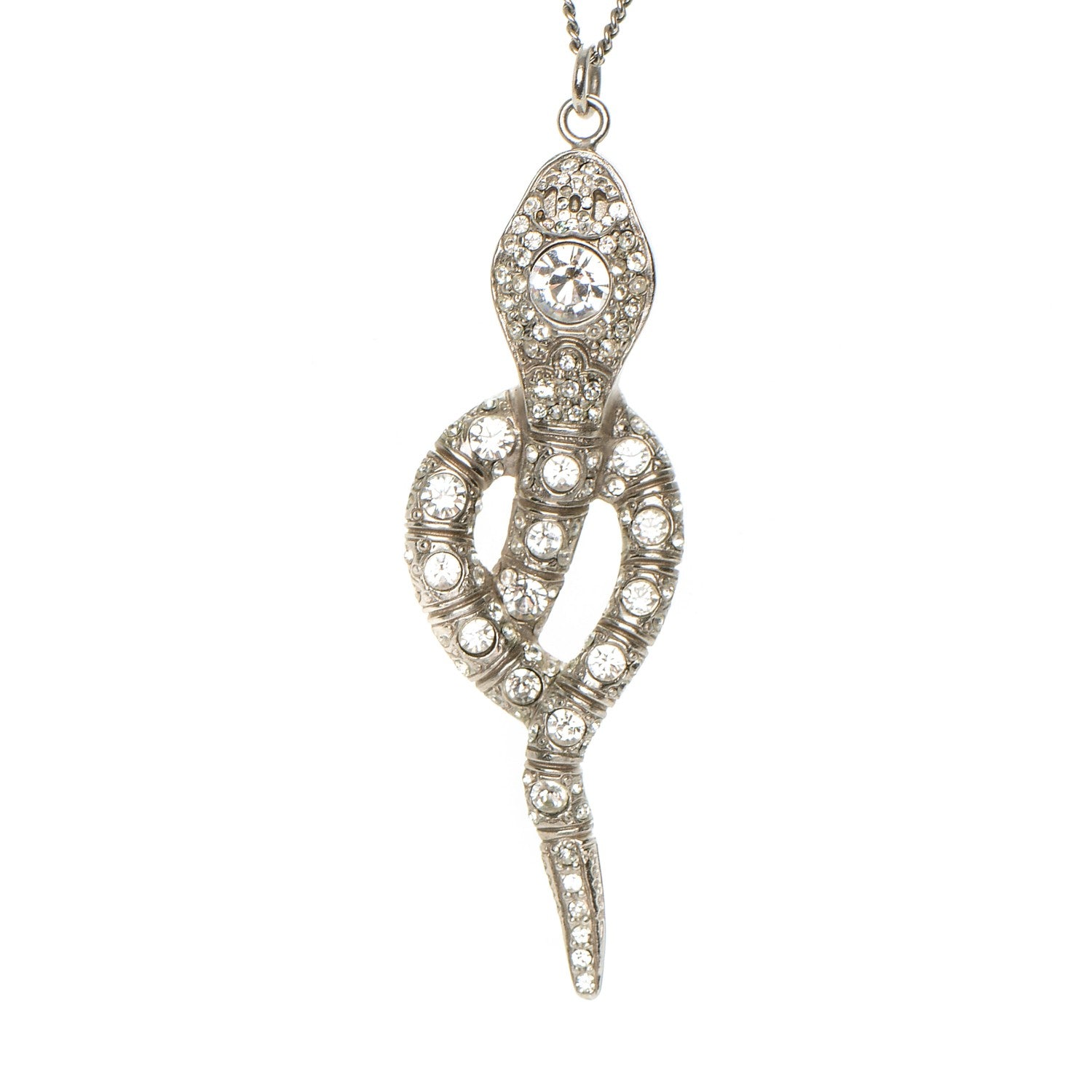Chanel Crystal Serpent Snake Necklace Silver 3 of 5