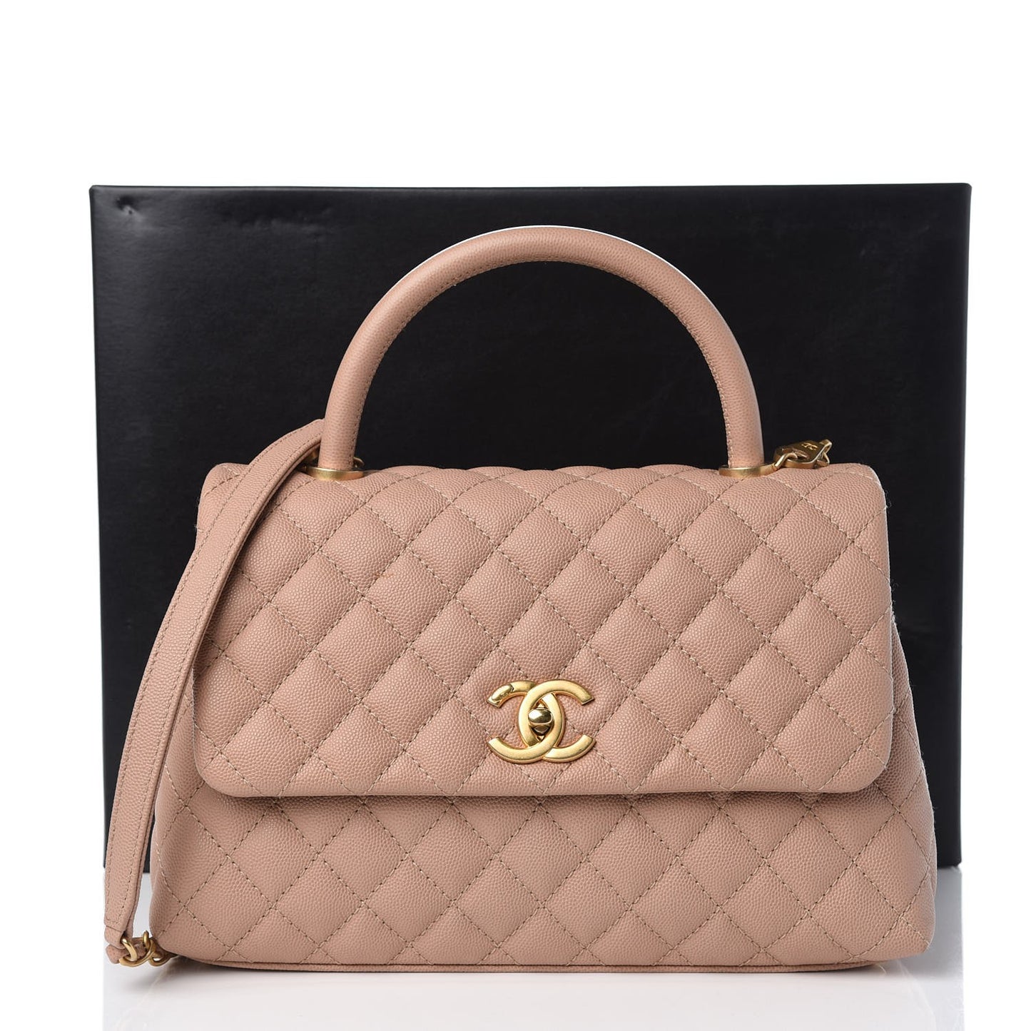 Caviar Quilted Small Coco Handle Flap Light Beige