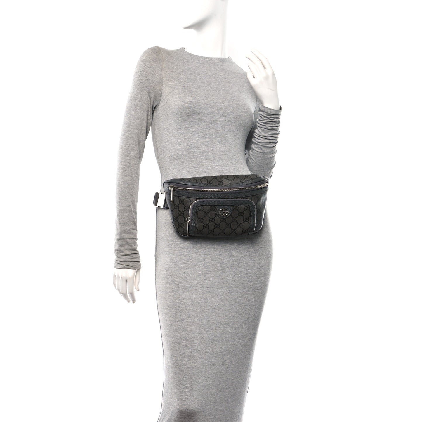 GG Supreme Monogram Textured Dollar Calfskin Ophidia Belt Bag Grey Black Graphite Grey