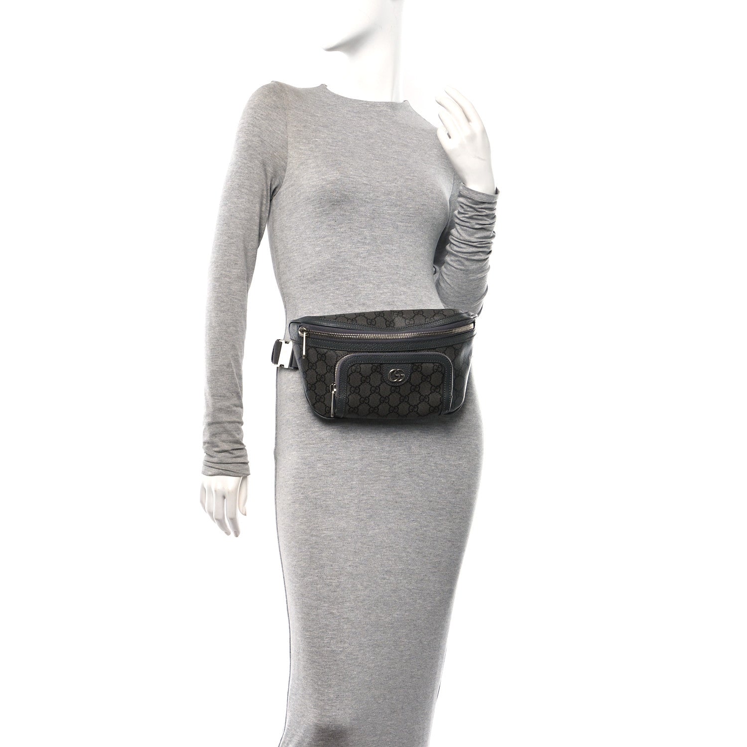 Gucci GG Supreme Monogram Textured Dollar Calfskin Ophidia Belt Bag Grey Black Graphite Grey 2 of 10