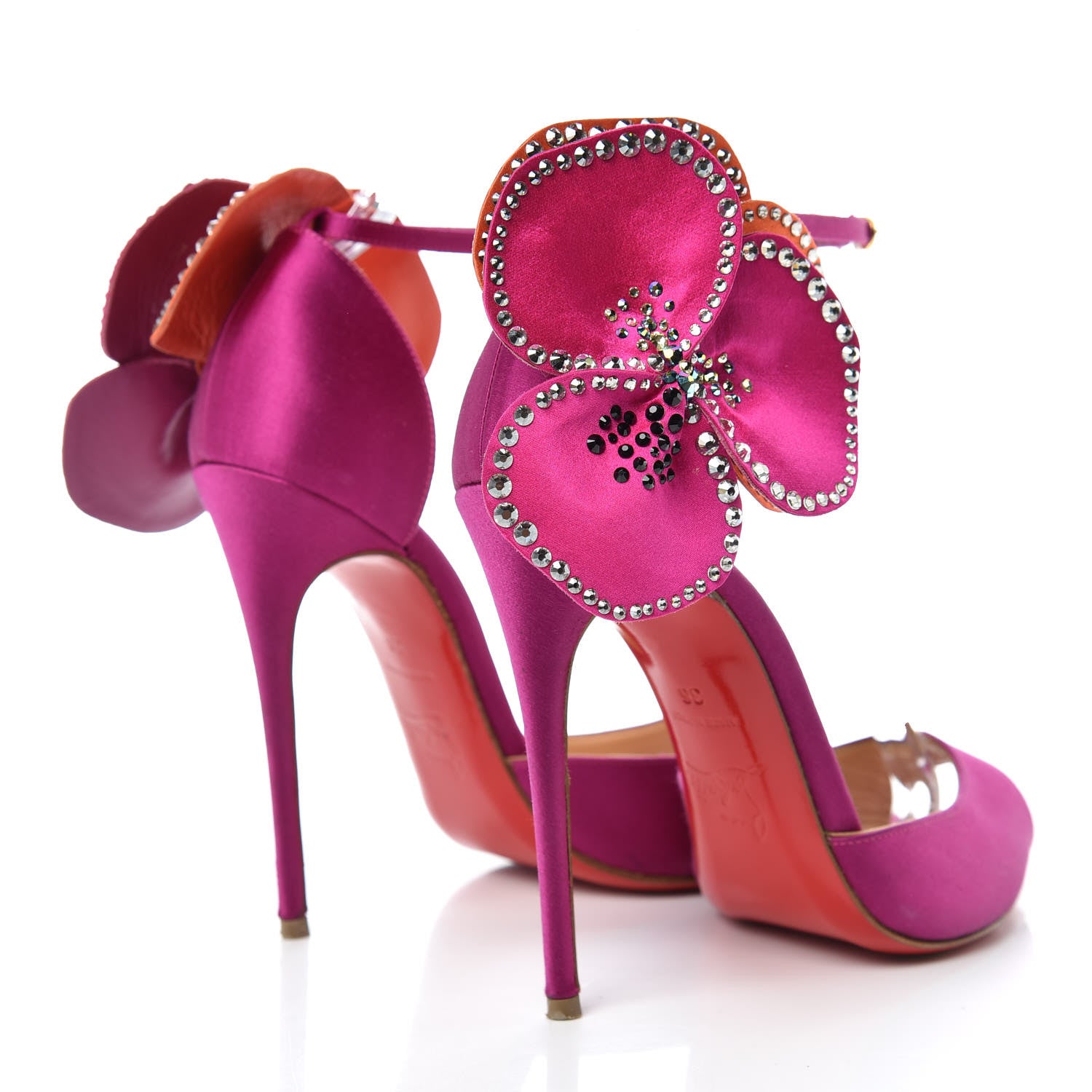 Christian Louboutin Satin Crystal Pensamoi 120 Pumps 36 Eveque Papaye 4 of 16