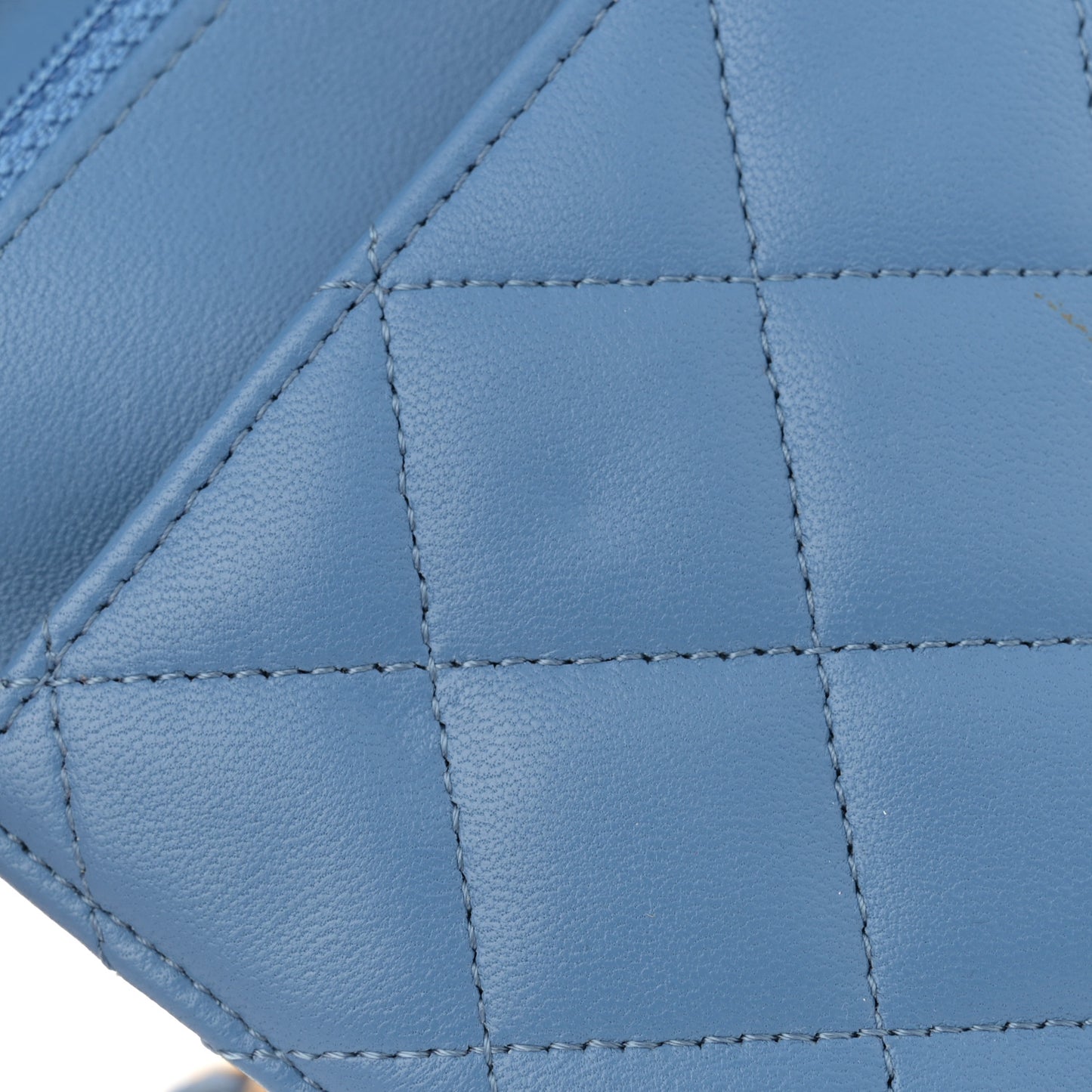 Lambskin Quilted Wallet On Chain WOC Light Blue