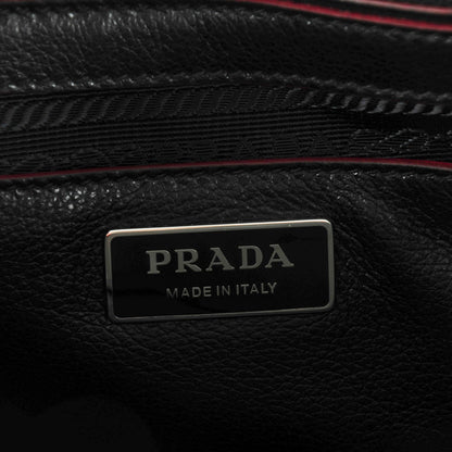 Prada Glace Calf Scamosciato Suede Mini Twin Pocket Tote Black Rosso 8 of 8