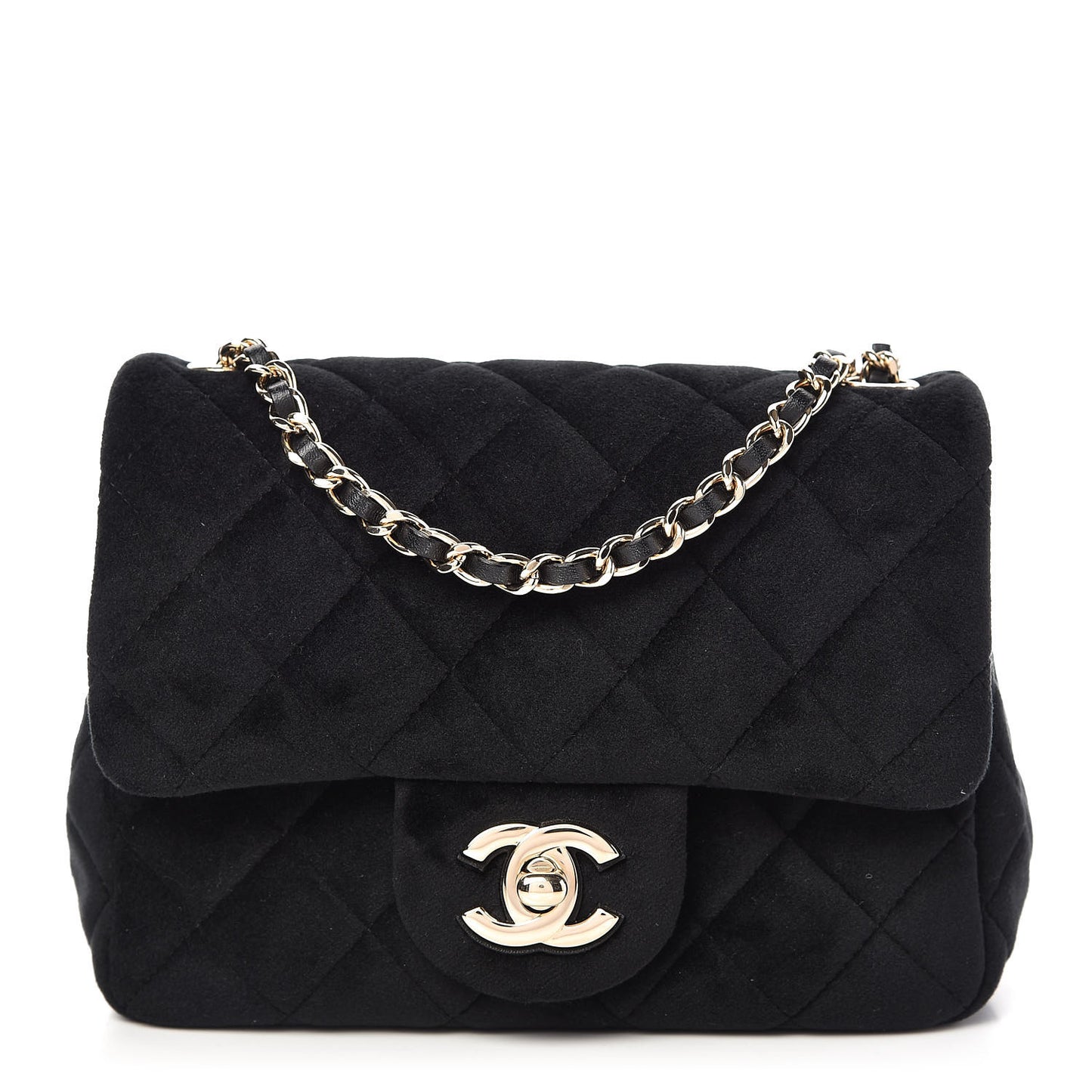 Velvet Quilted Mini Pearl Crush Flap Black