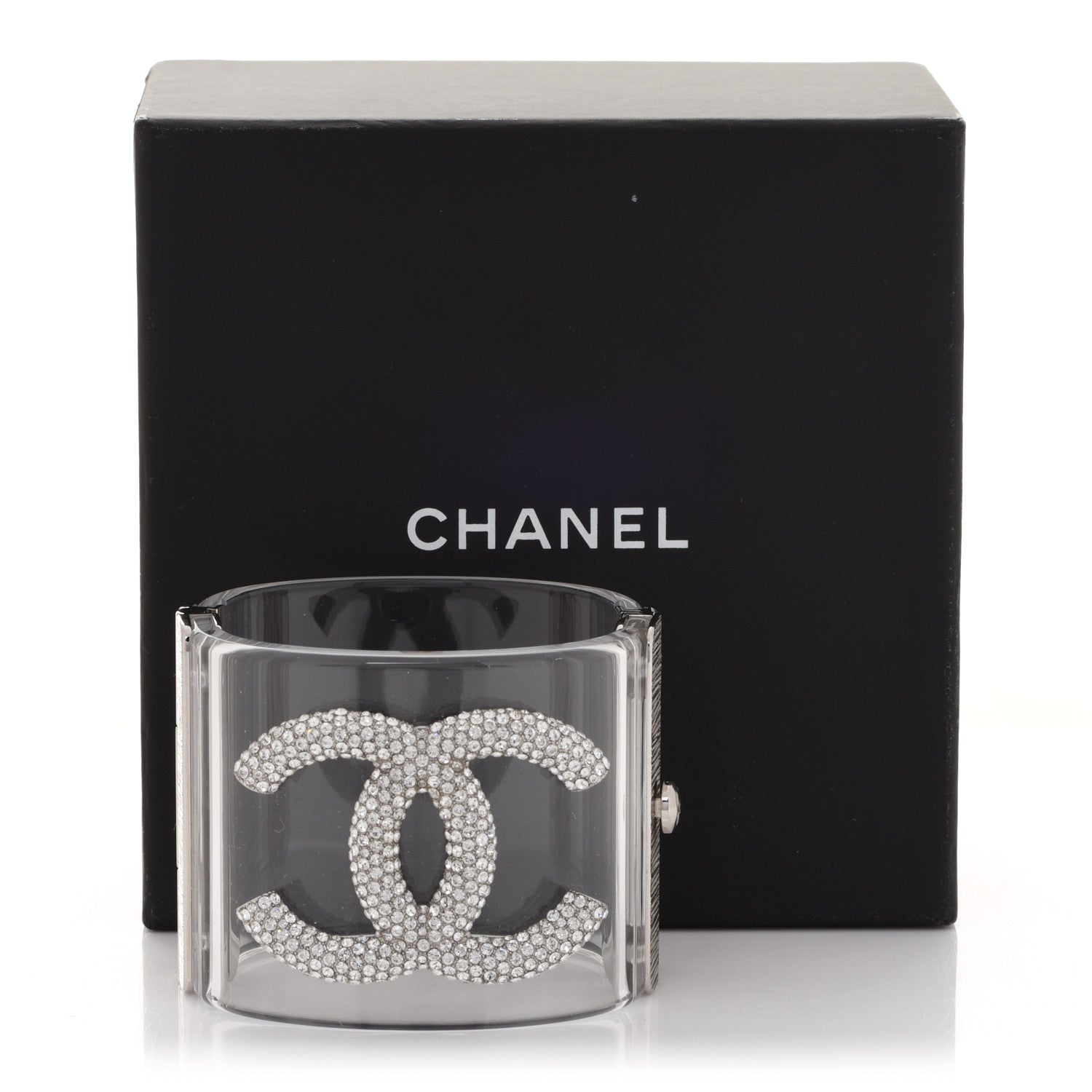 Chanel Lucite Crystal CC Cuff Transparent Silver 6 of 6