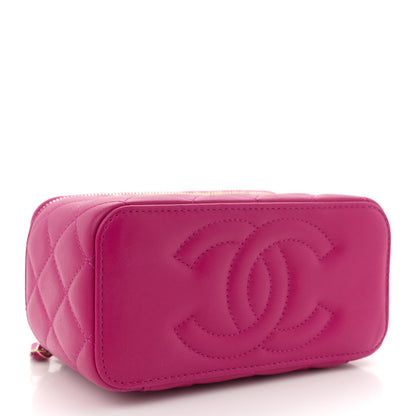 Chanel Lambskin Quilted Small Pearl Crush Vanity Case With Chain Fuchsia 4 of 11