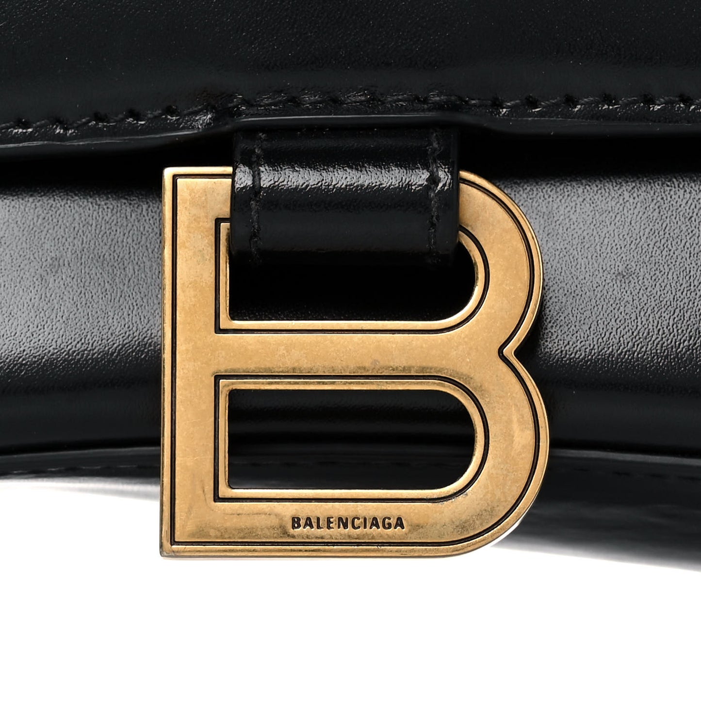 Shiny Box Calfskin Small Hourglass Top Handle Bag Black