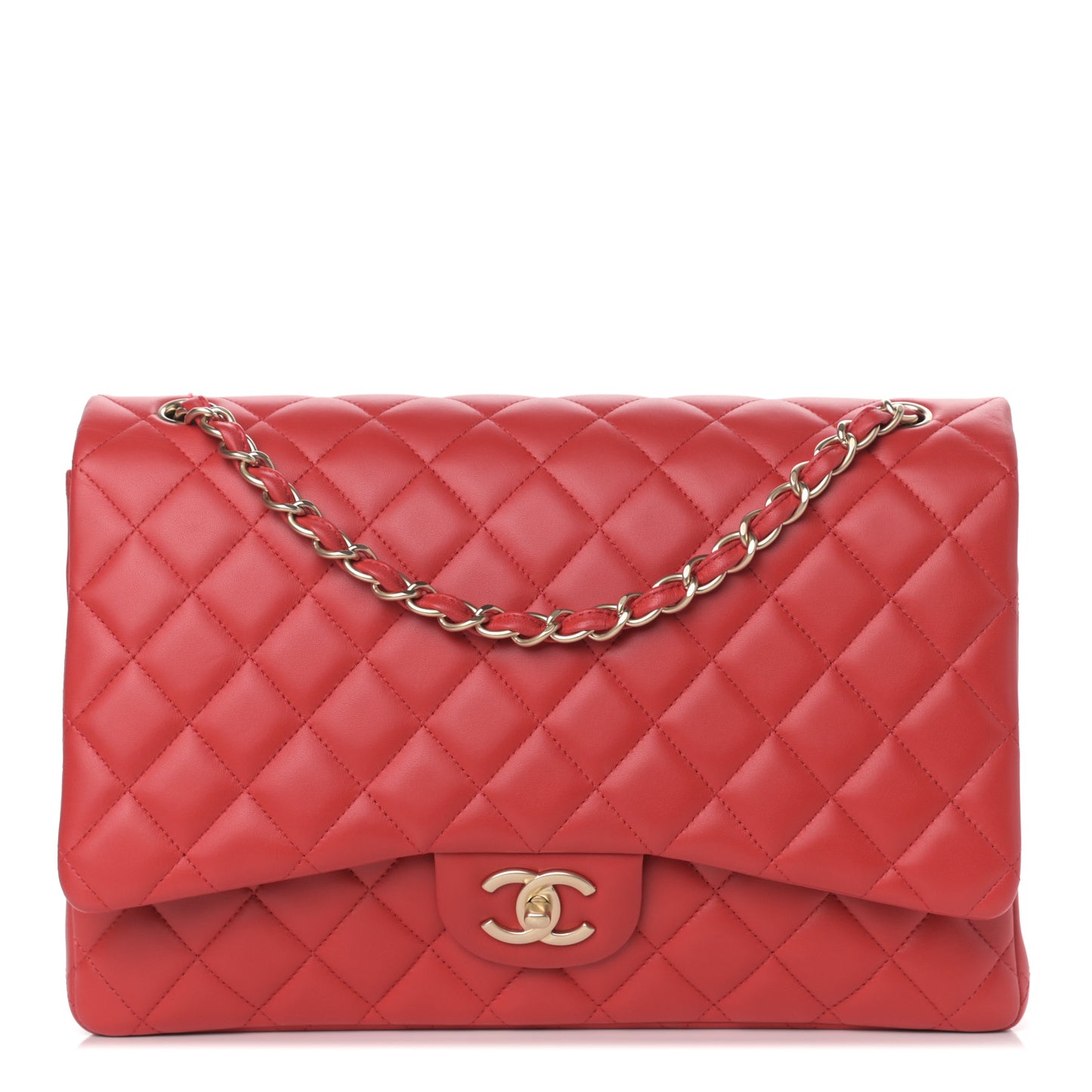 Lambskin Quilted Maxi Double Flap Red