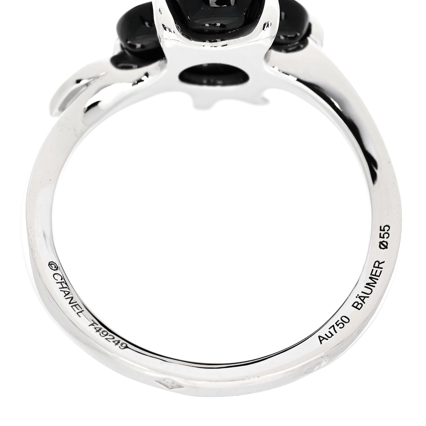 18K White Gold Diamond Onyx Camellia Ring 55 7.25