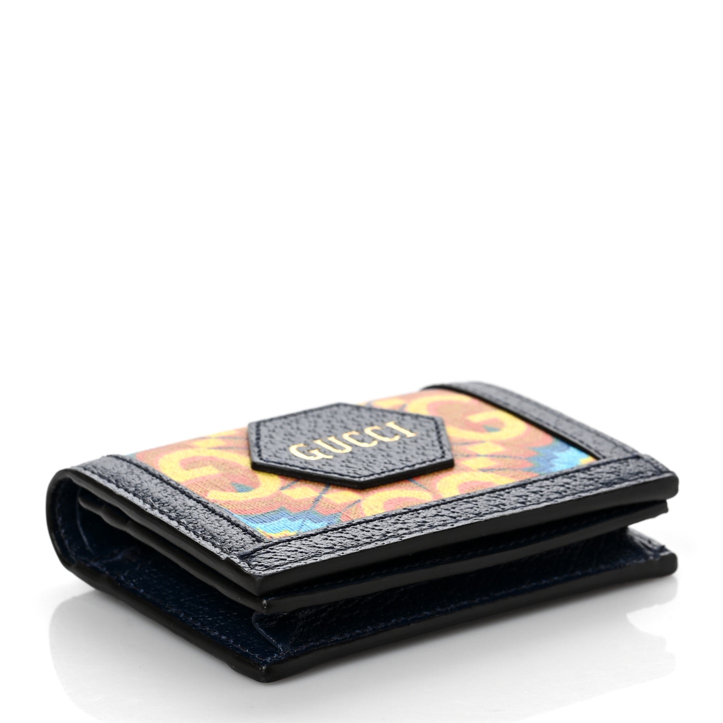GG Supreme Kaleidoscope Calfskin Script Logo Gucci 100 Card Case Wallet Blue Orange Multicolor Blue Agata