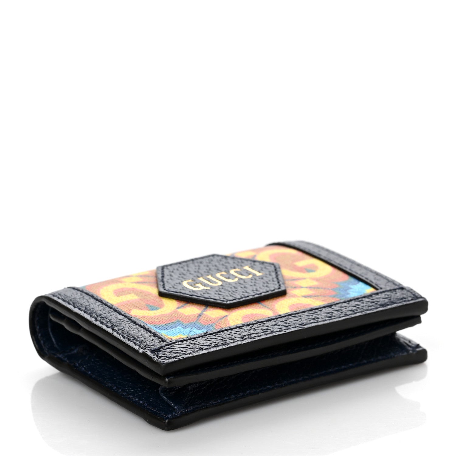 Gucci GG Supreme Kaleidoscope Calfskin Script Logo Gucci 100 Card Case Wallet Blue Orange Multicolor Blue Agata 4 of 7