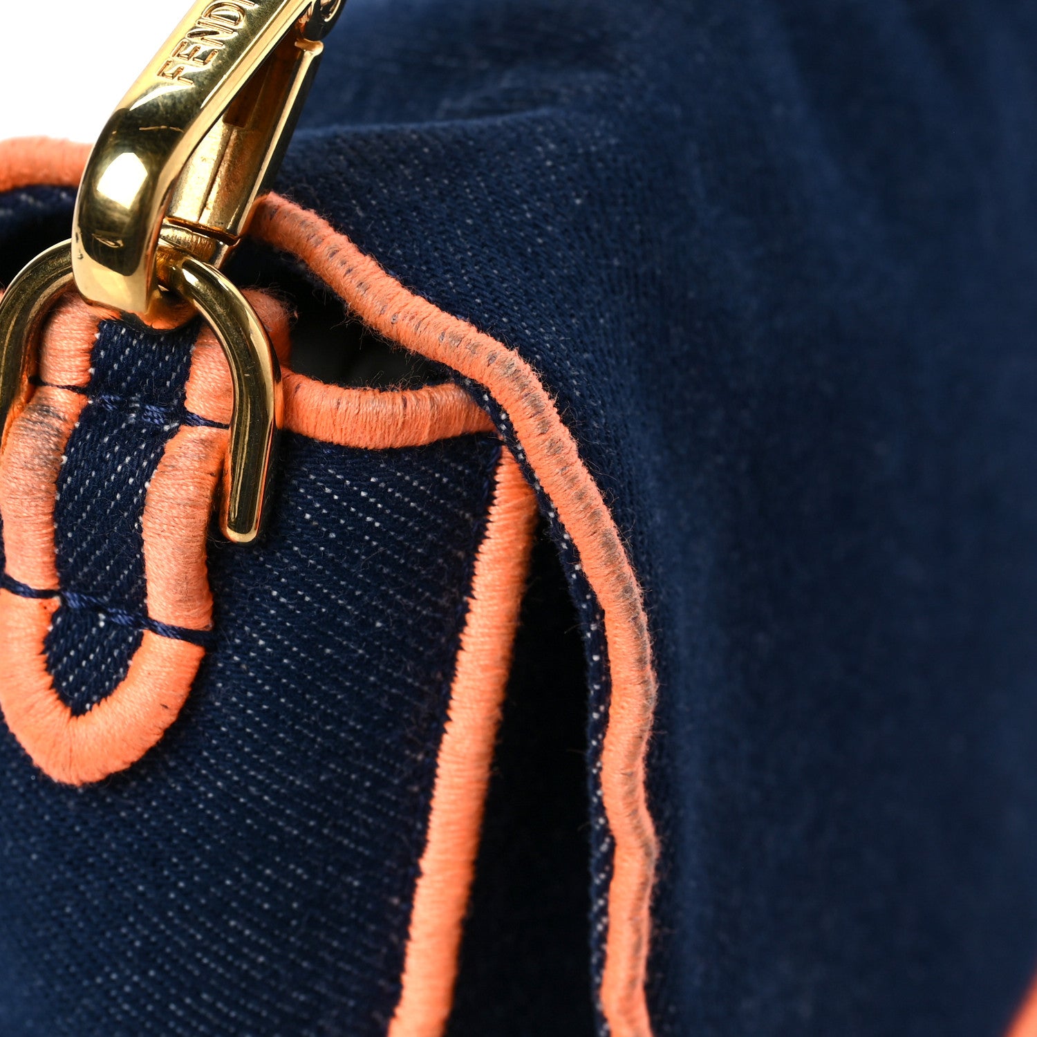Fendi Denim Large Baguette Blue Arancio Fluo 15 of 16