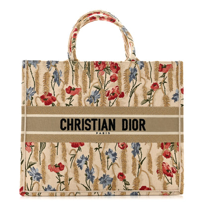 Christian Dior Canvas Embroidered Large Hibiscus Book Tote Beige Multicolor 1 of 11