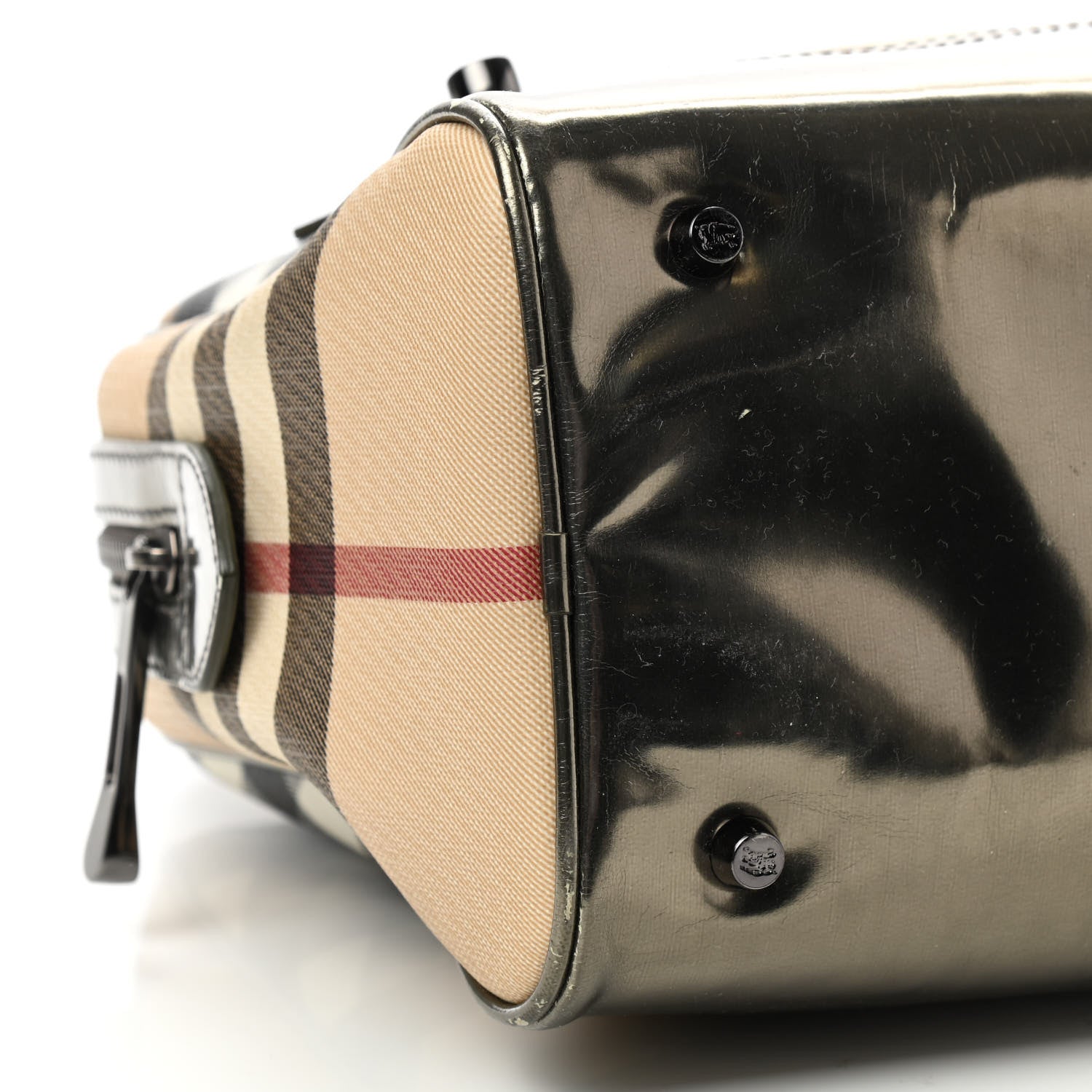 Burberry Metallic Supernova Check Patent Bowling Bag Pewter 11 of 20