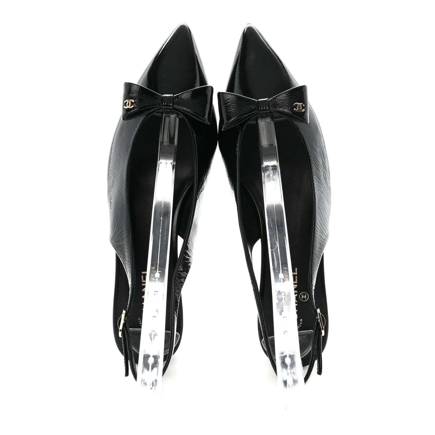 Chanel Crumpled Patent Calfskin CC Bow Slingback Pumps 37 Black 2 of 10