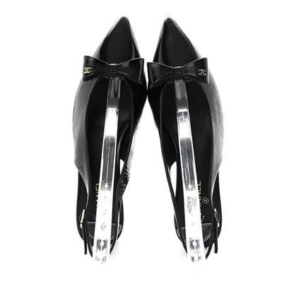 Chanel Crumpled Patent Calfskin CC Bow Slingback Pumps 37 Black 2 of 10