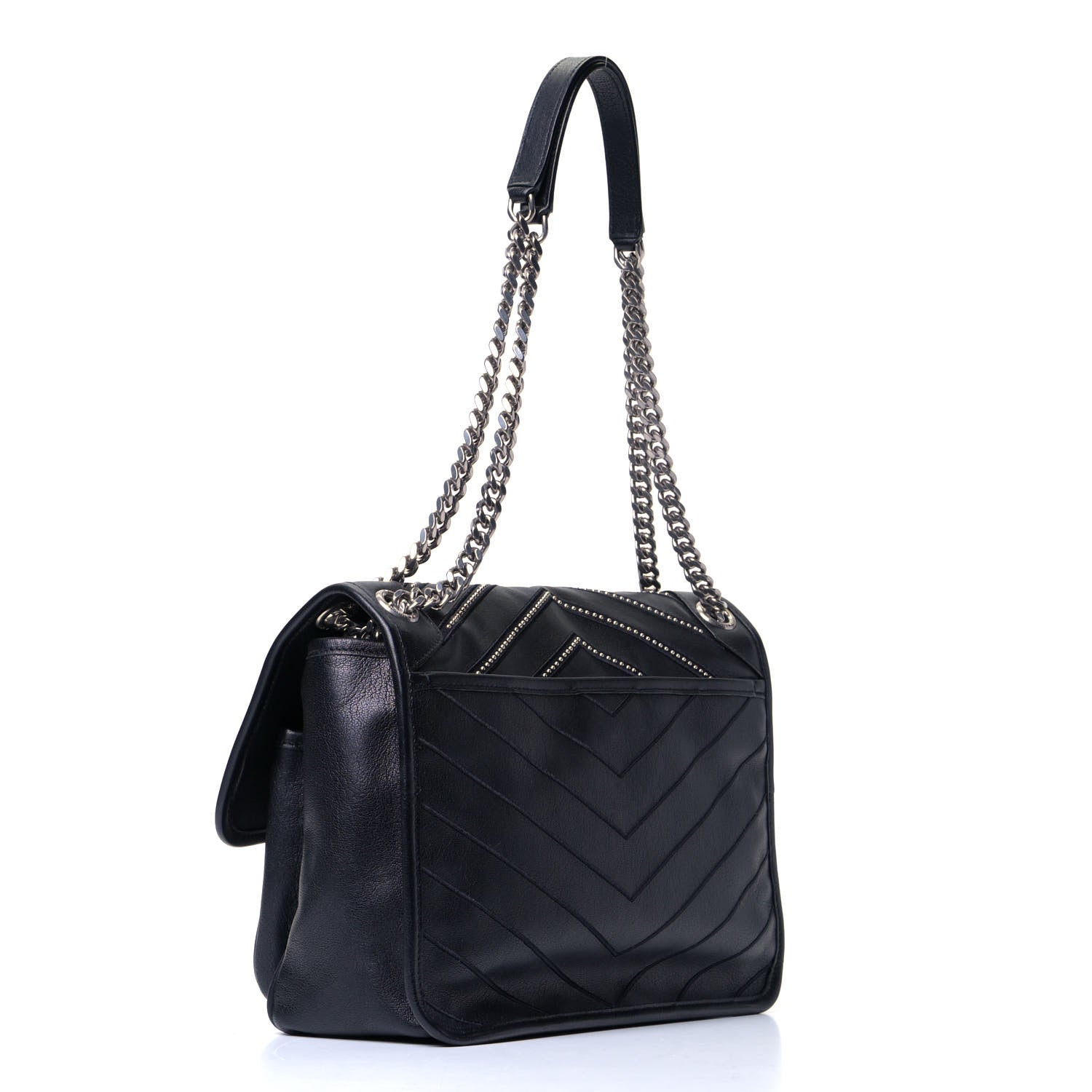 Saint Laurent Lambskin Matelasse Monogram Microstud Medium Niki Chain Satchel Black 2 of 7