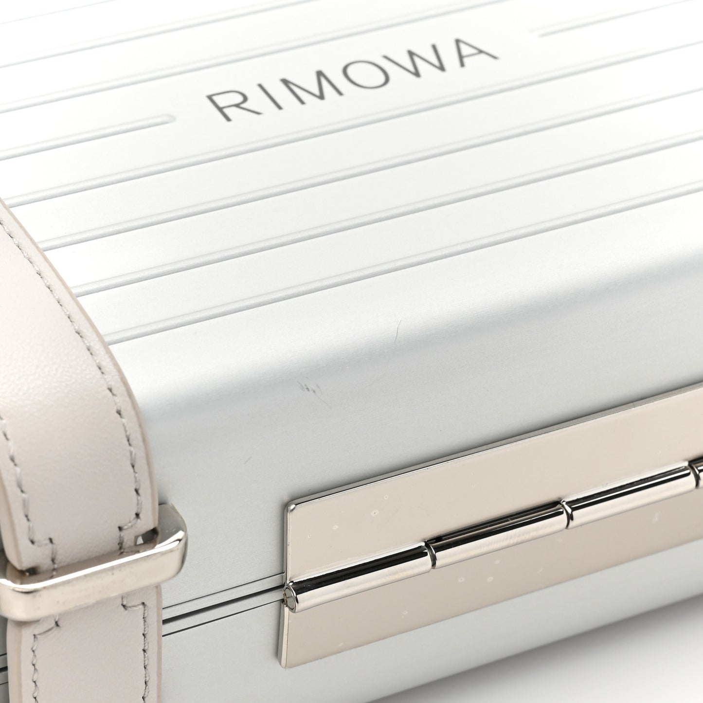 X RIMOWA Aluminum Personal Clutch On Strap Silver