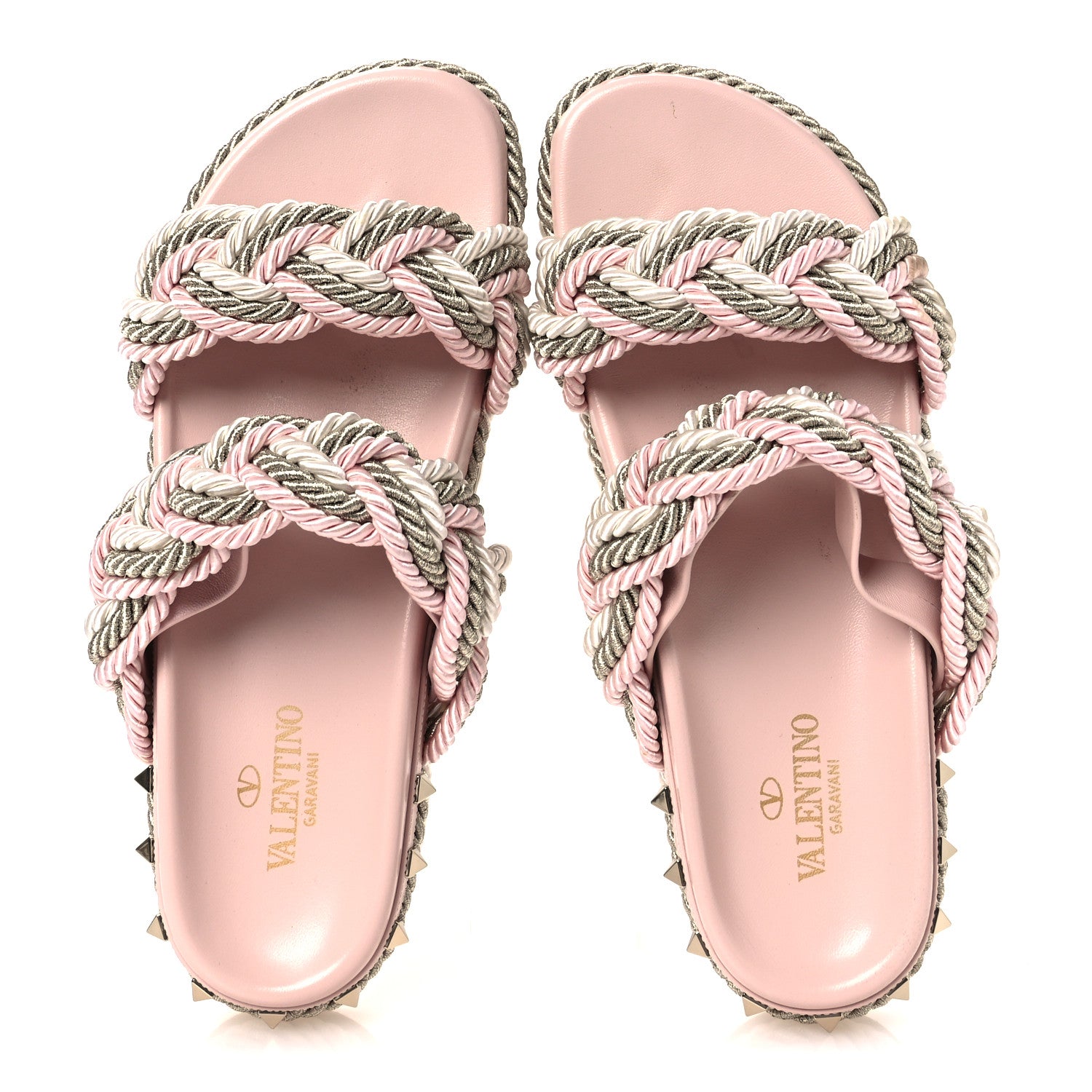 Valentino Garavani Silk Cord Calfskin Rockstud Rope Espadrille Wedge Sandals 39 Pink 2 of 11