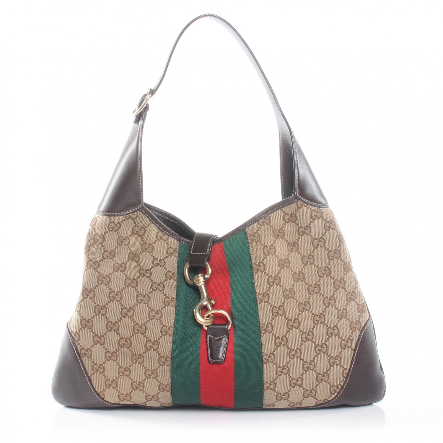 Gucci Monogram Web Jackie O Bouvier Hobo Dark Brown 1 of 8