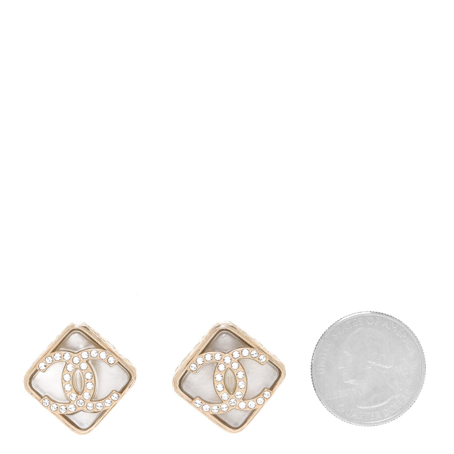 Chanel Pearl Crystal CC Square Earrings Gold 2 of 5