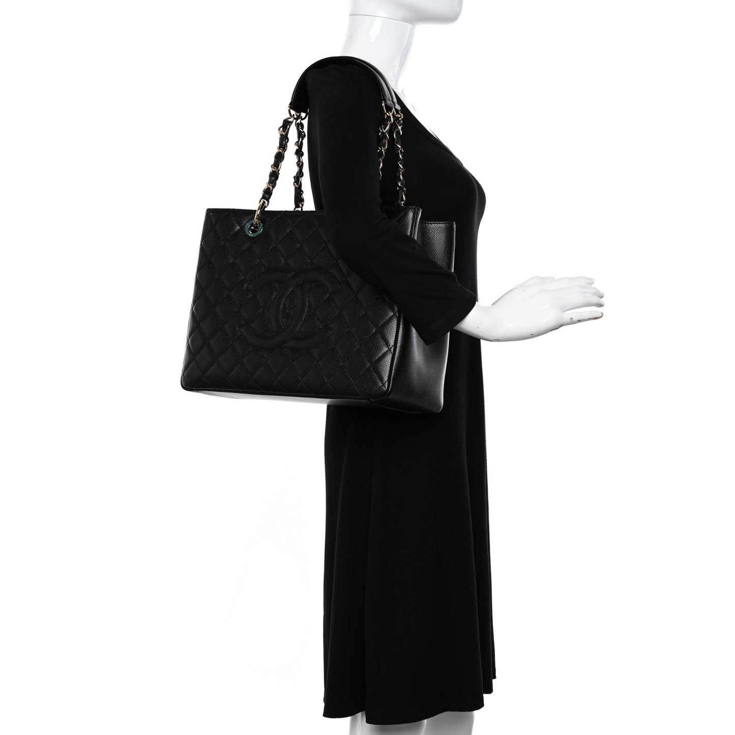 Caviar Quilted Grand Shopping Tote GST Black