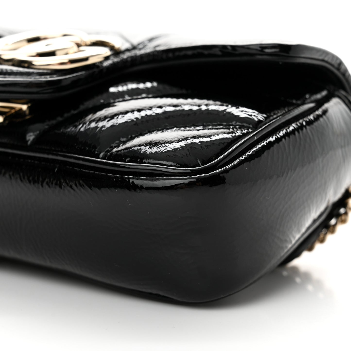 Patent Lambskin Matelasse Super Mini GG Marmont Shoulder Bag Black