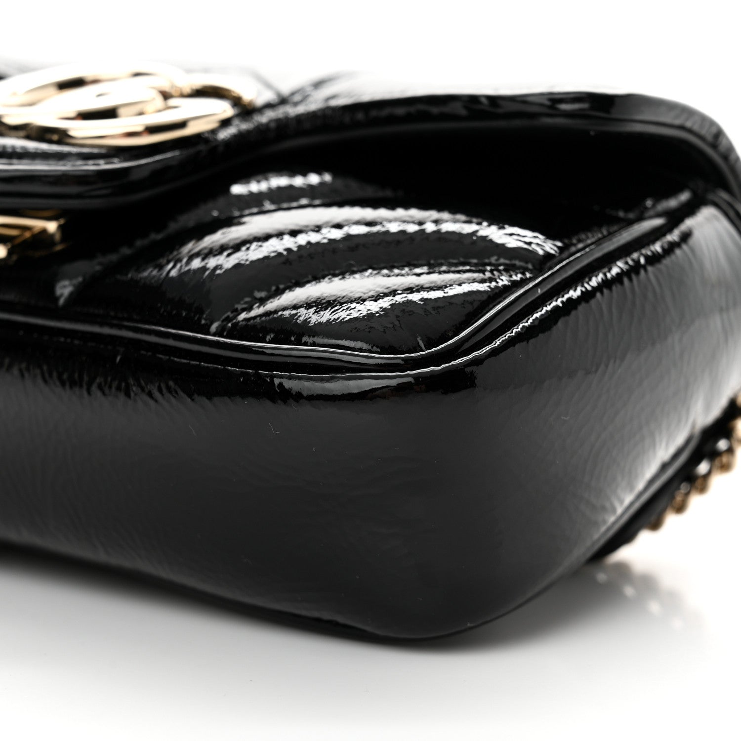 Gucci Patent Lambskin Matelasse Super Mini GG Marmont Shoulder Bag Black 10 of 11