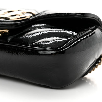 Gucci Patent Lambskin Matelasse Super Mini GG Marmont Shoulder Bag Black 10 of 11