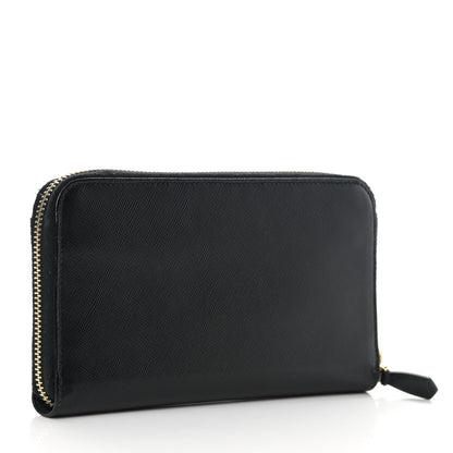 Prada Saffiano Metal Zip Around Wallet Black 3 of 12