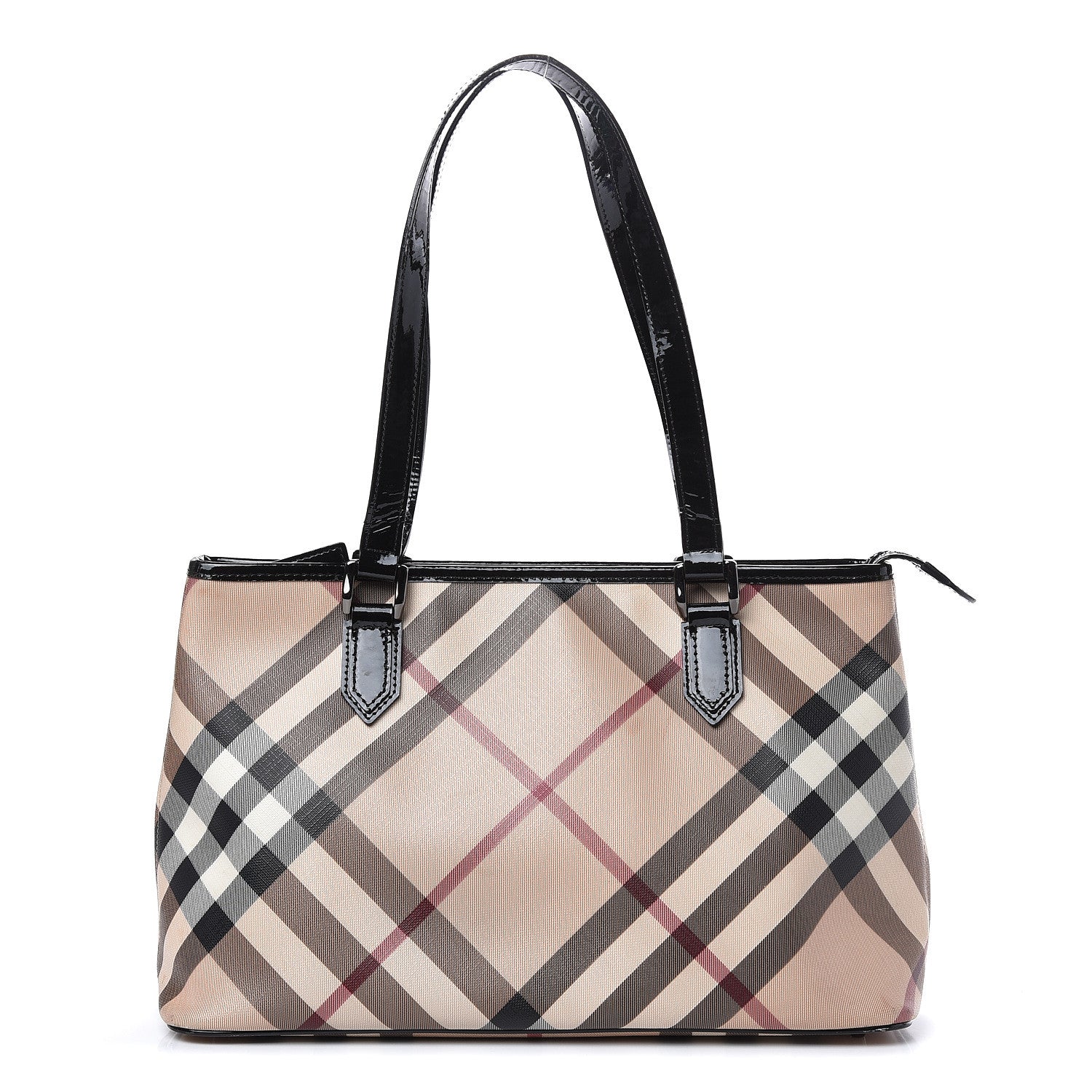 Burberry Patent Trim Nova Check Shopper Tote Black 1 of 18