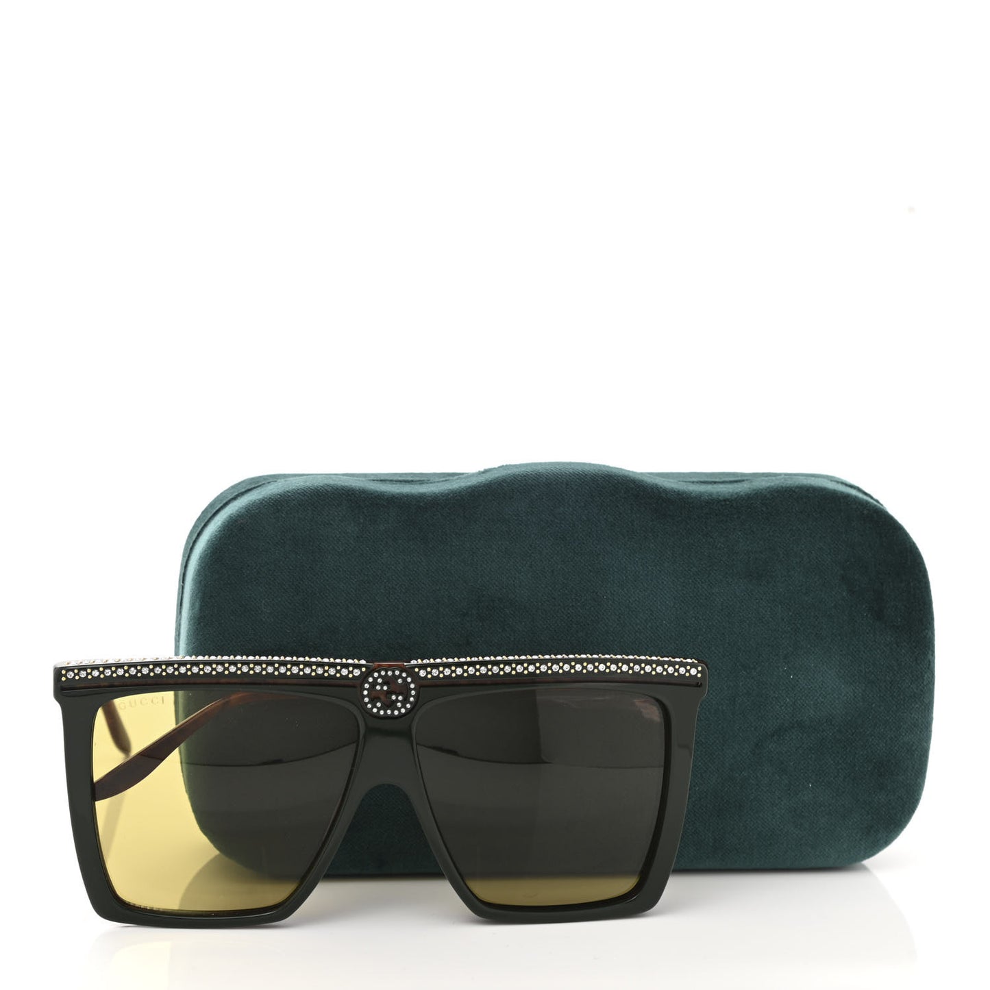 Crystal Square Frame GG Sunglasses GG0733S Green Brown