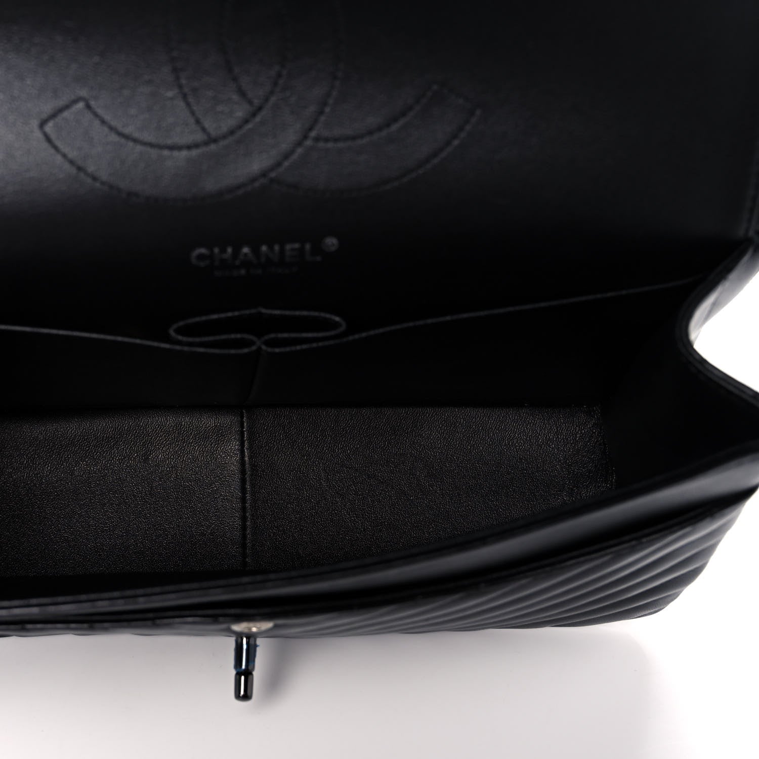 Chanel Lambskin Chevron Quilted Jumbo Double Flap So Black 5 of 14