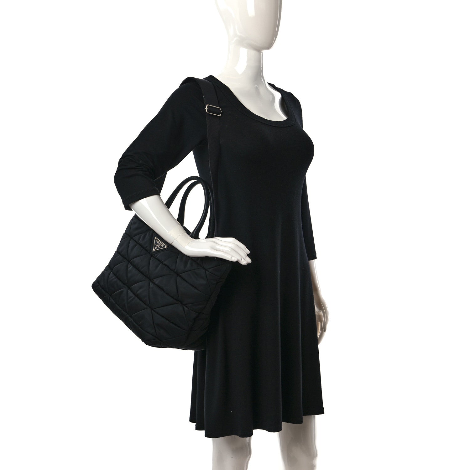 Prada Re-Nylon Nappa Triangle Quilted Padded Small Double Handled Zip Tote Black 2 of 8