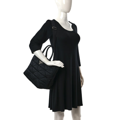 Prada Re-Nylon Nappa Triangle Quilted Padded Small Double Handled Zip Tote Black 2 of 8