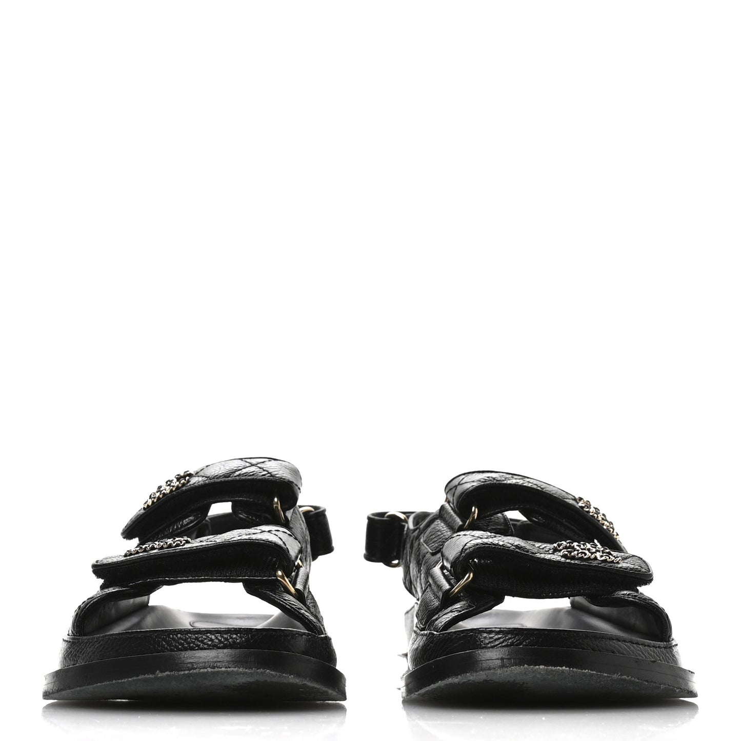 Grained Calfskin Velcro Dad Sandals 36 Black