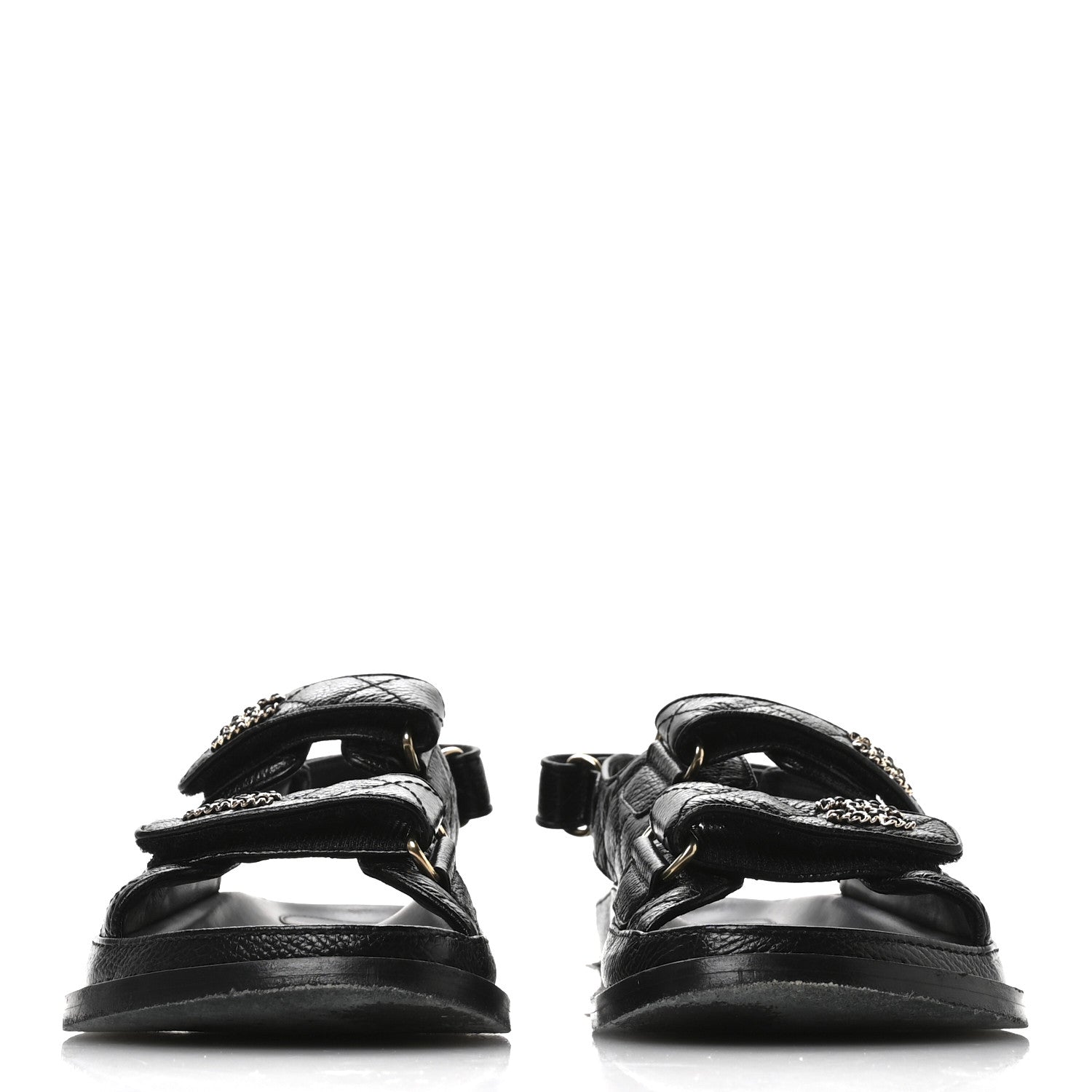 Chanel Grained Calfskin Velcro Dad Sandals 36 Black 3 of 10