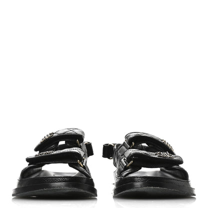 Chanel Grained Calfskin Velcro Dad Sandals 36 Black 3 of 10
