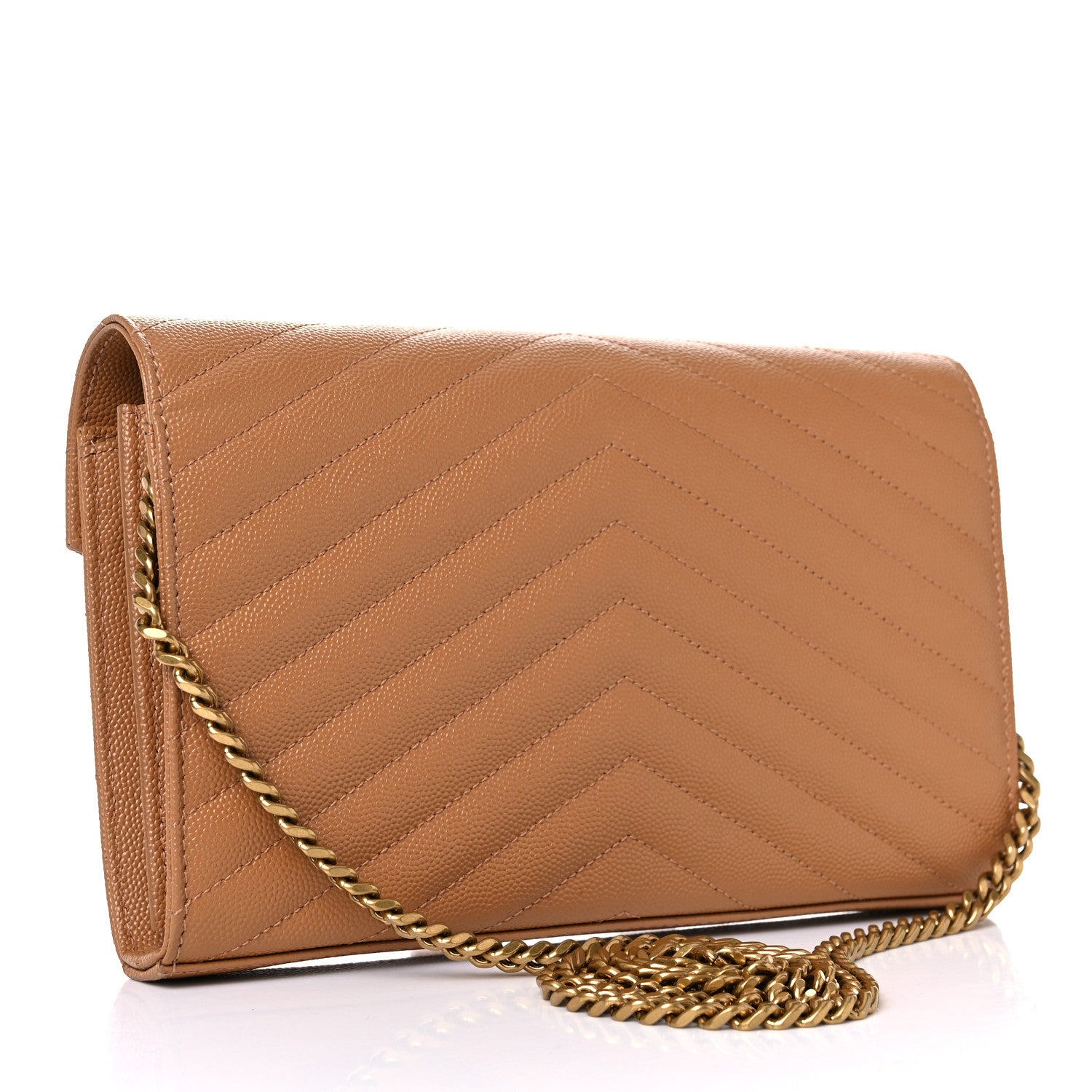 Saint Laurent Grain De Poudre Matelasse Chevron Monogram Chain Wallet Dune 3 of 10