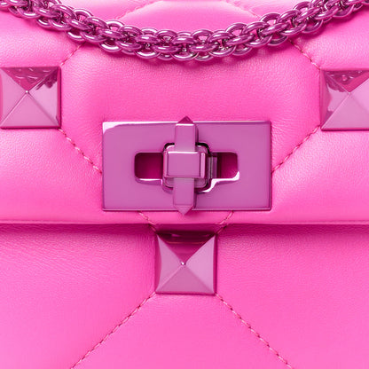 Valentino Garavani Nappa Lacquer Monochrome Small Roman Stud Shoulder Bag Pink PP 8 of 10
