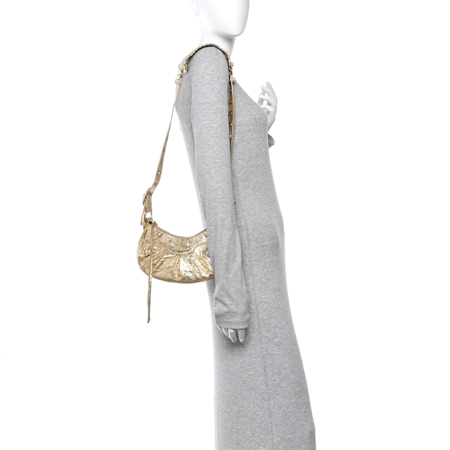 Metallic Agneau Arena Crystal Le Cagole Shoulder Bag XS Light Gold