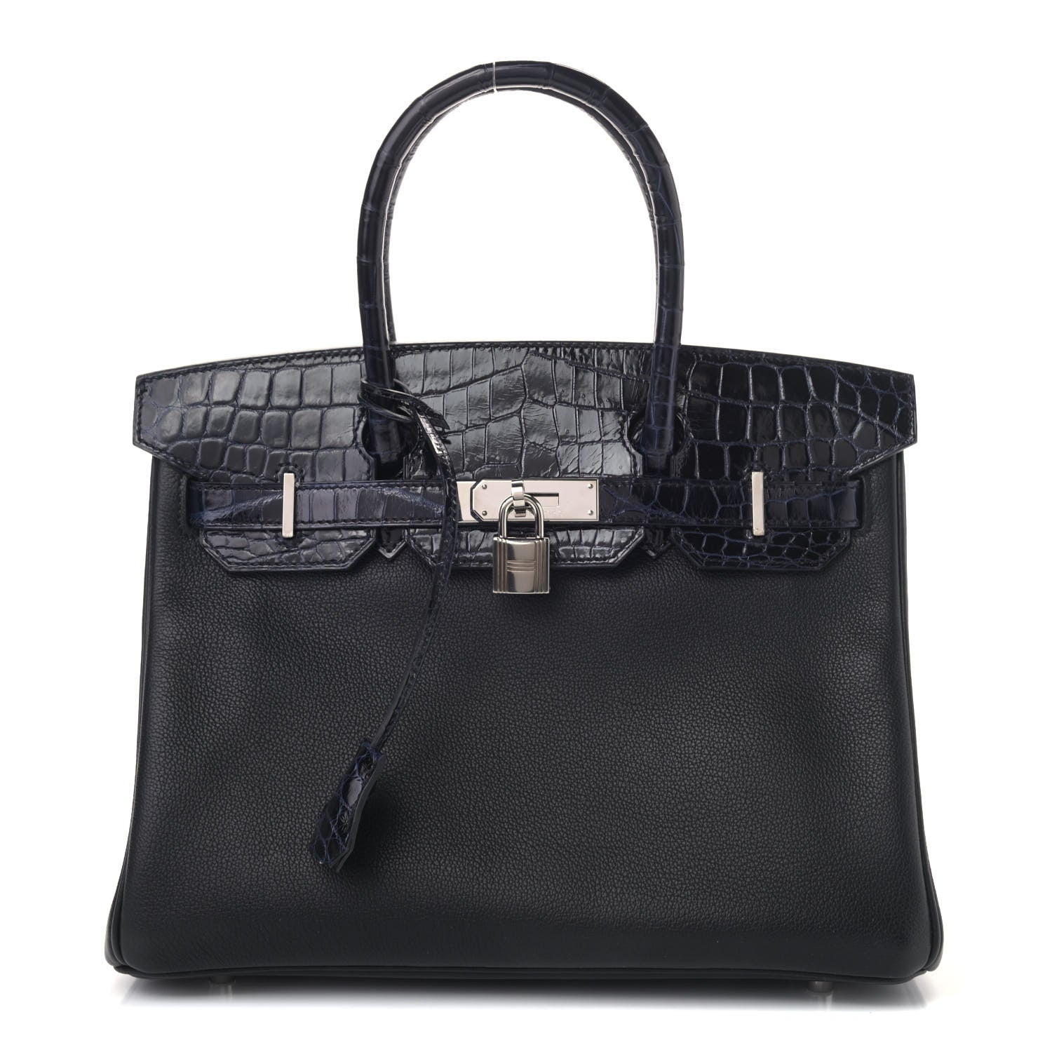 Hermes Taurillon Novillo Shiny Niloticus Crocodile Birkin Touch 30 Black Bleu Marine 1 of 9