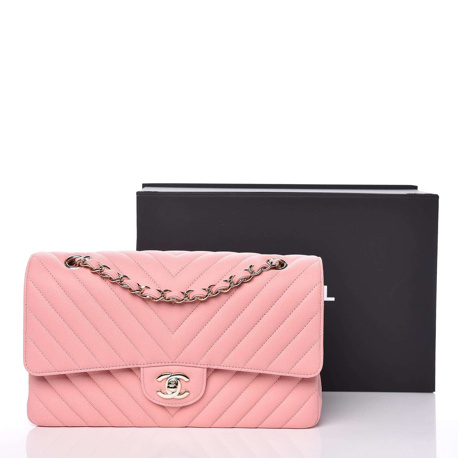 Chanel Caviar Chevron Quilted Medium Double Flap Pink 10 of 10