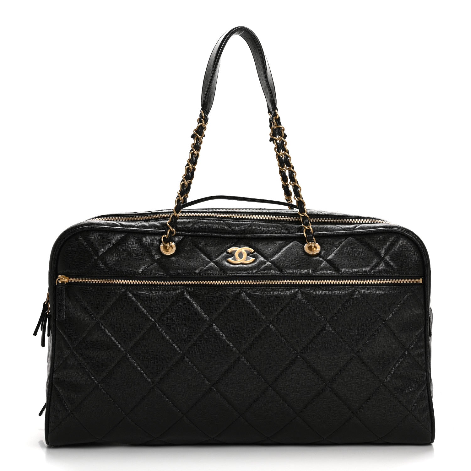 Chanel Shiny Grained Calfskin Quilted Large Travel Bowling Bag Black 1 of 11