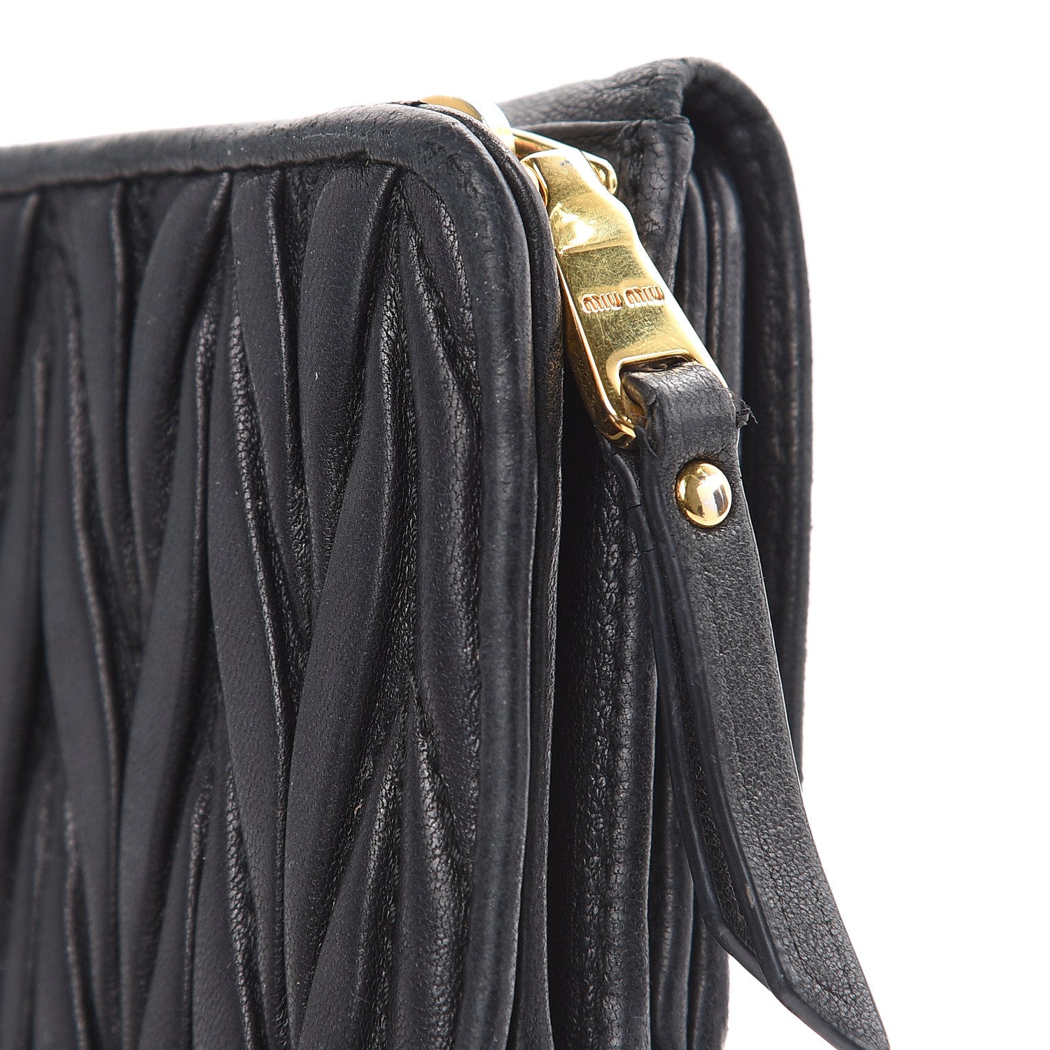 Miu Miu Nappa Matelasse Tri-Fold Flap Wallet Black 9 of 21