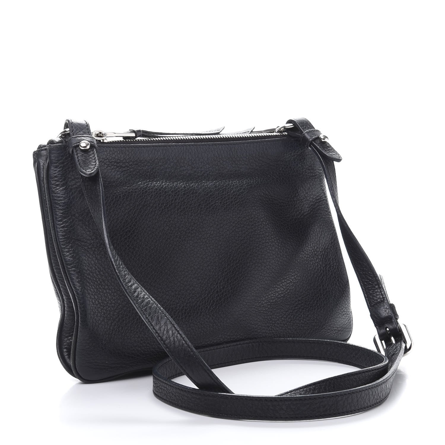 Prada Vitello Daino Double Zip Crossbody Bag Black 3 of 12